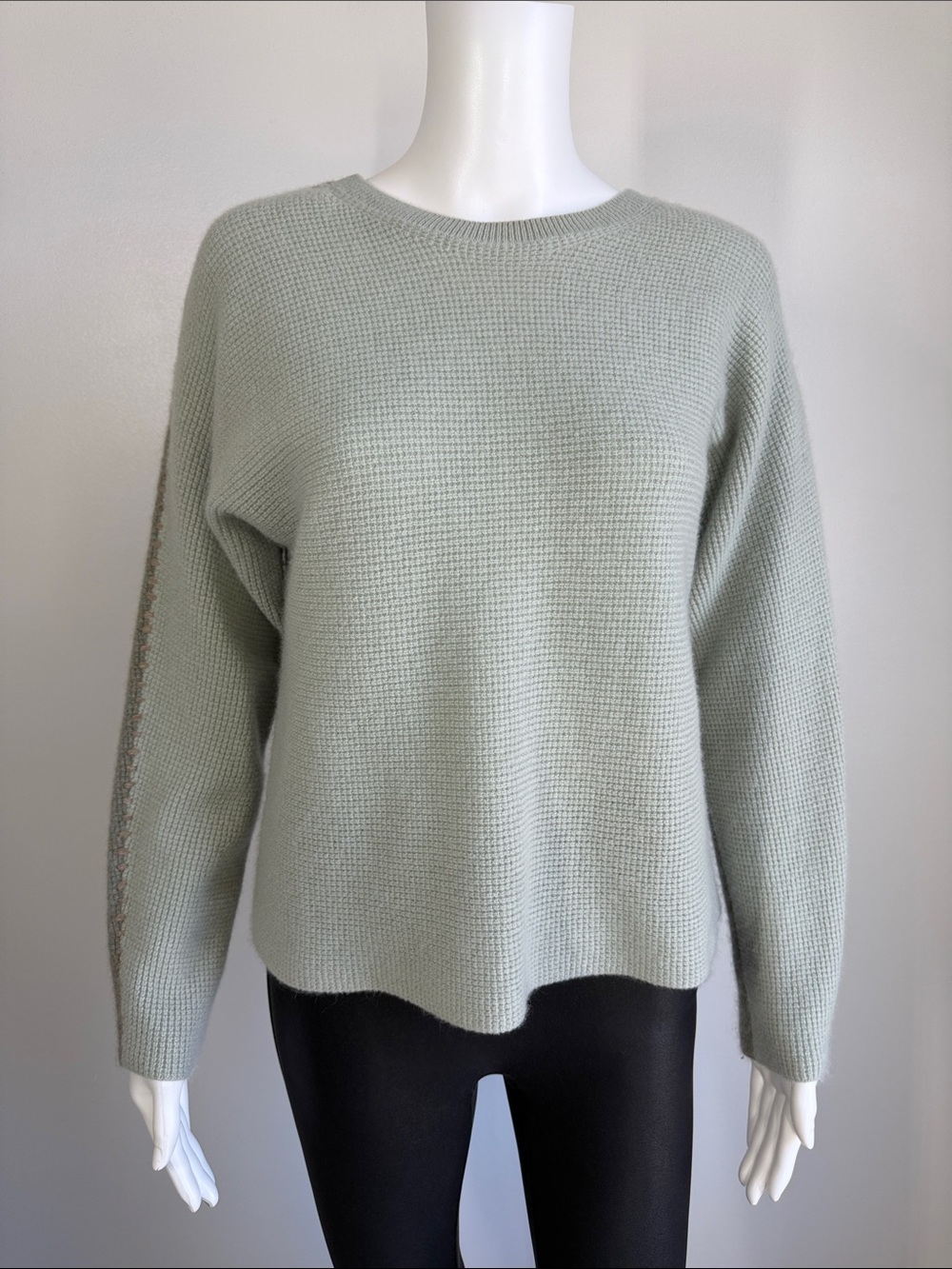 Calme Recycled Cashmere Sweater M Sage Green Waffle Knit Soft